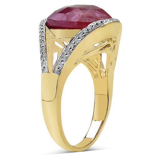 14K Yellow Gold Plated 9.29 Carat Genuine Pink Sapphire & White Diamond .925 Sterling Silver Ring Bids.com