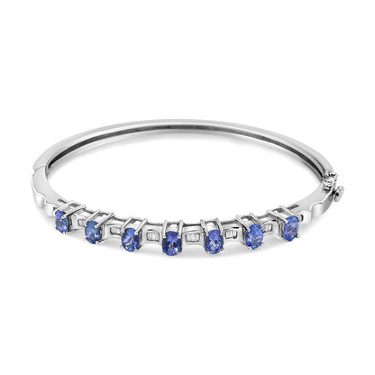 14K White Gold 5 MM Oval Blue Tanzanite and 1/4 Cttw Diamond Bangle (H-I Color, VS2-SI1 Clarity) - Fits wrists up to 7 1/2 Inches Bids.com