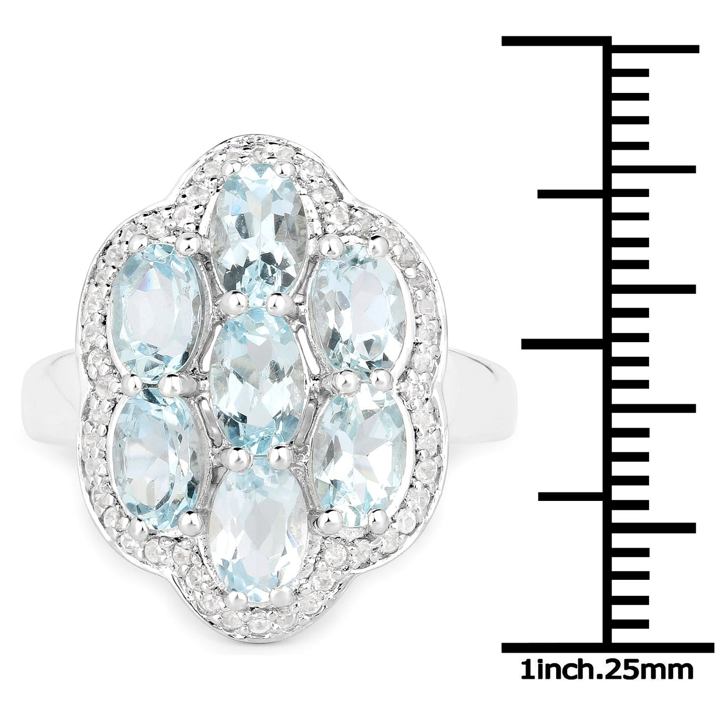 3.09 Carat Genuine Aquamarine and White Zircon .925 Sterling Silver Ring Bids.com
