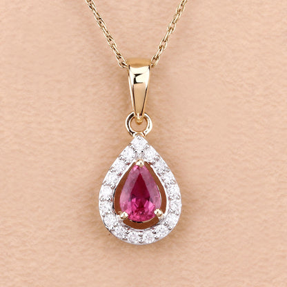 1.03 Carat Genuine Ruby and White Diamond 14K Yellow Gold Pendant Bids.com