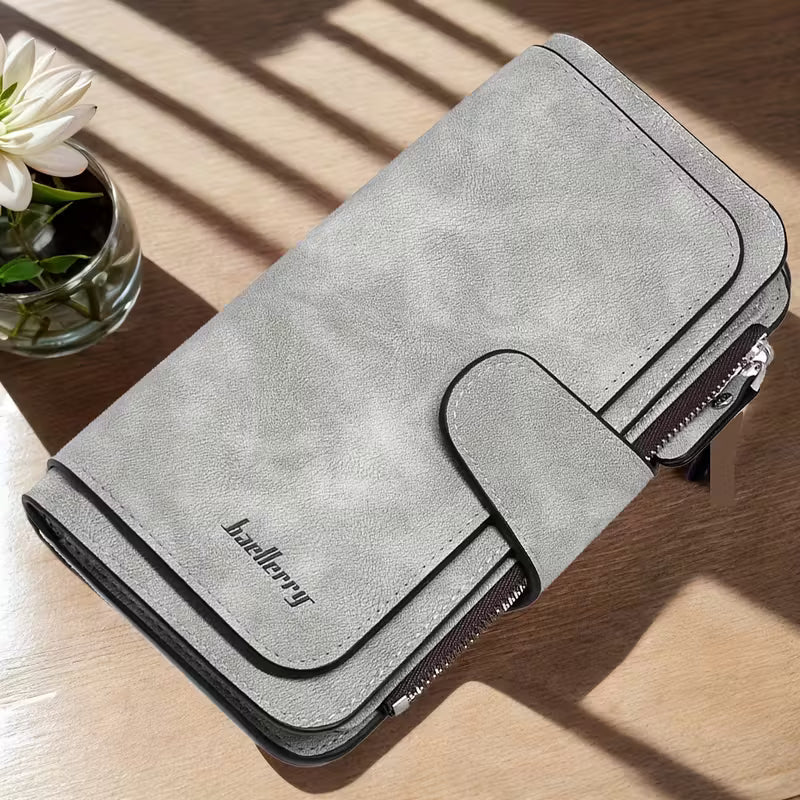 Vintage Faux Leather Long Wallet – Trifold Credit Card Holder with Snap & Zipper DailySale