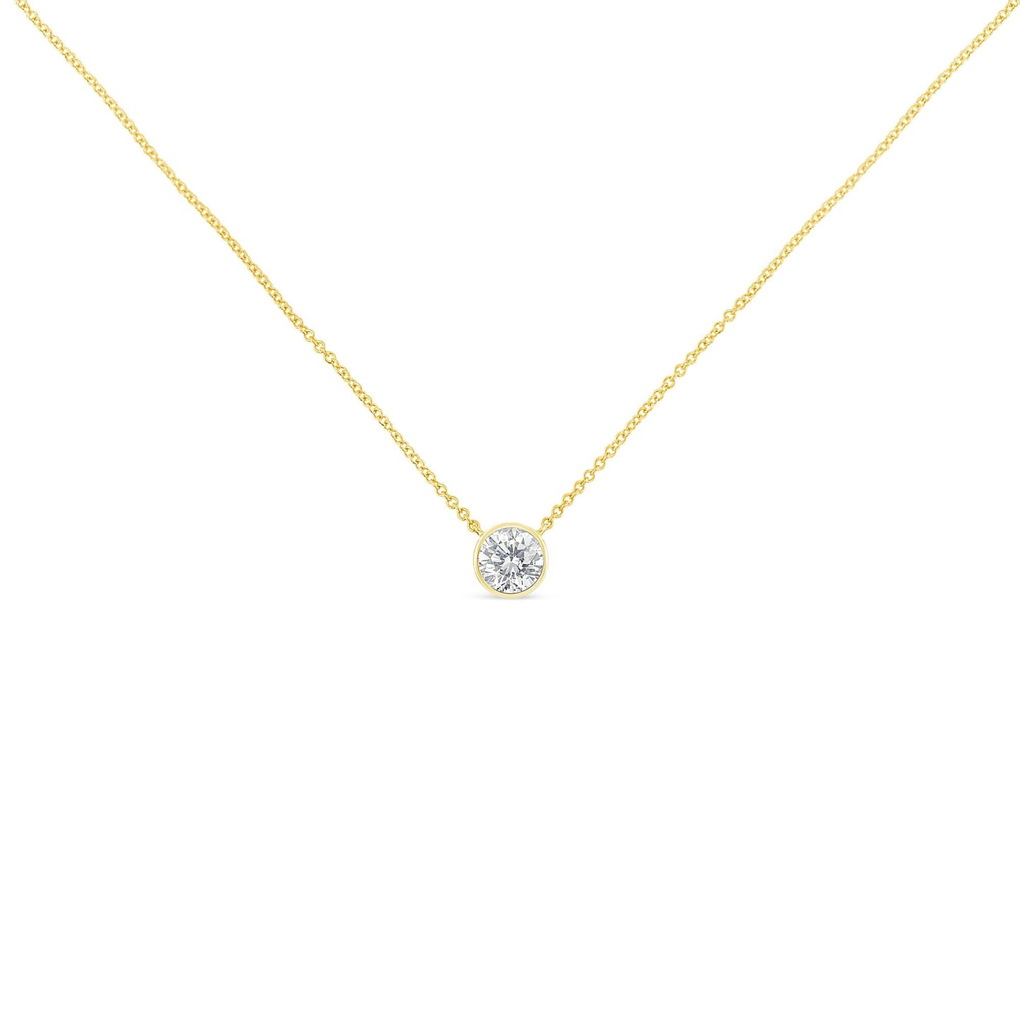 10K Yellow Gold 1/2 Carat Round Brilliant-Cut Diamond Modern Bezel-Set Solitaire 16"-18" Pendant Necklace (H-I Color, SI2-I1 Clarity) Bids.com
