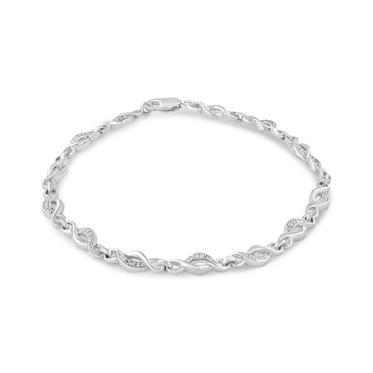 .925 Sterling Silver Prong Set Diamond Accent Curved Spiral Link Bracelet (I-J Color, I3 Clarity) - 7.25" Bids.com