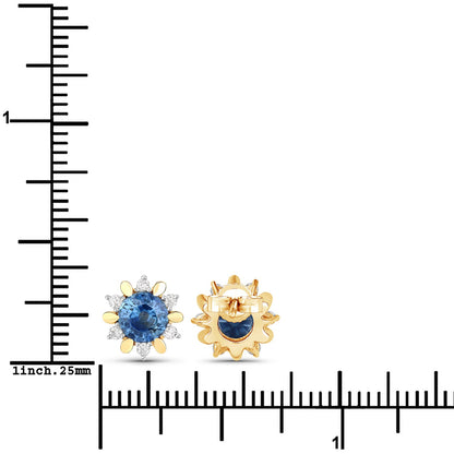 1.87 Carat Genuine Blue Sapphire and White Diamond 14K Yellow Gold Earrings Bids.com