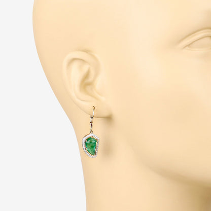 7.56 Carat Genuine Colombian Emerald and White Diamond 14K Yellow Gold Earrings Bids.com