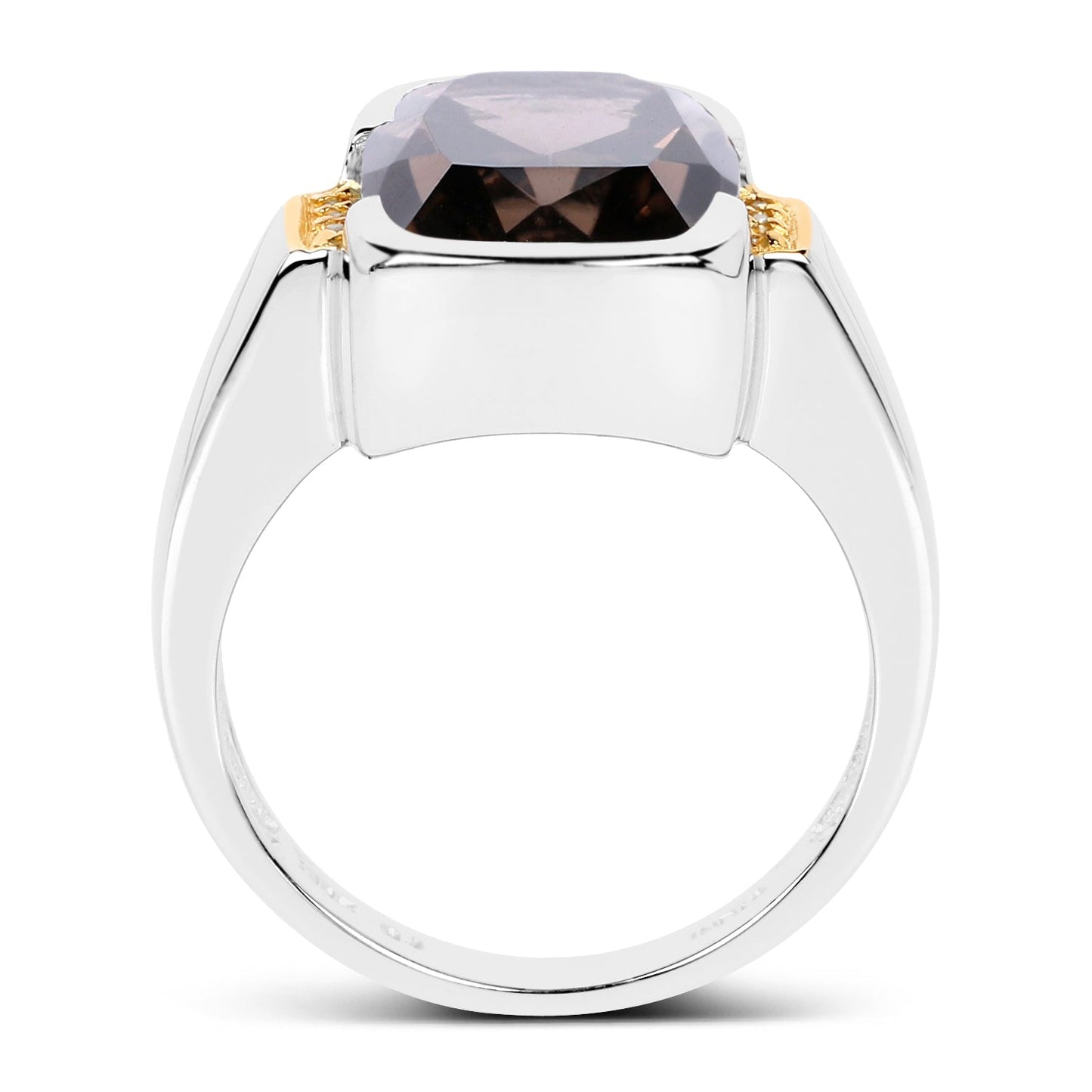 Two Tone Plated 5.51 Carat Genuine Smoky Quartz and White Topaz .925 Sterling Silver Ring Bids.com