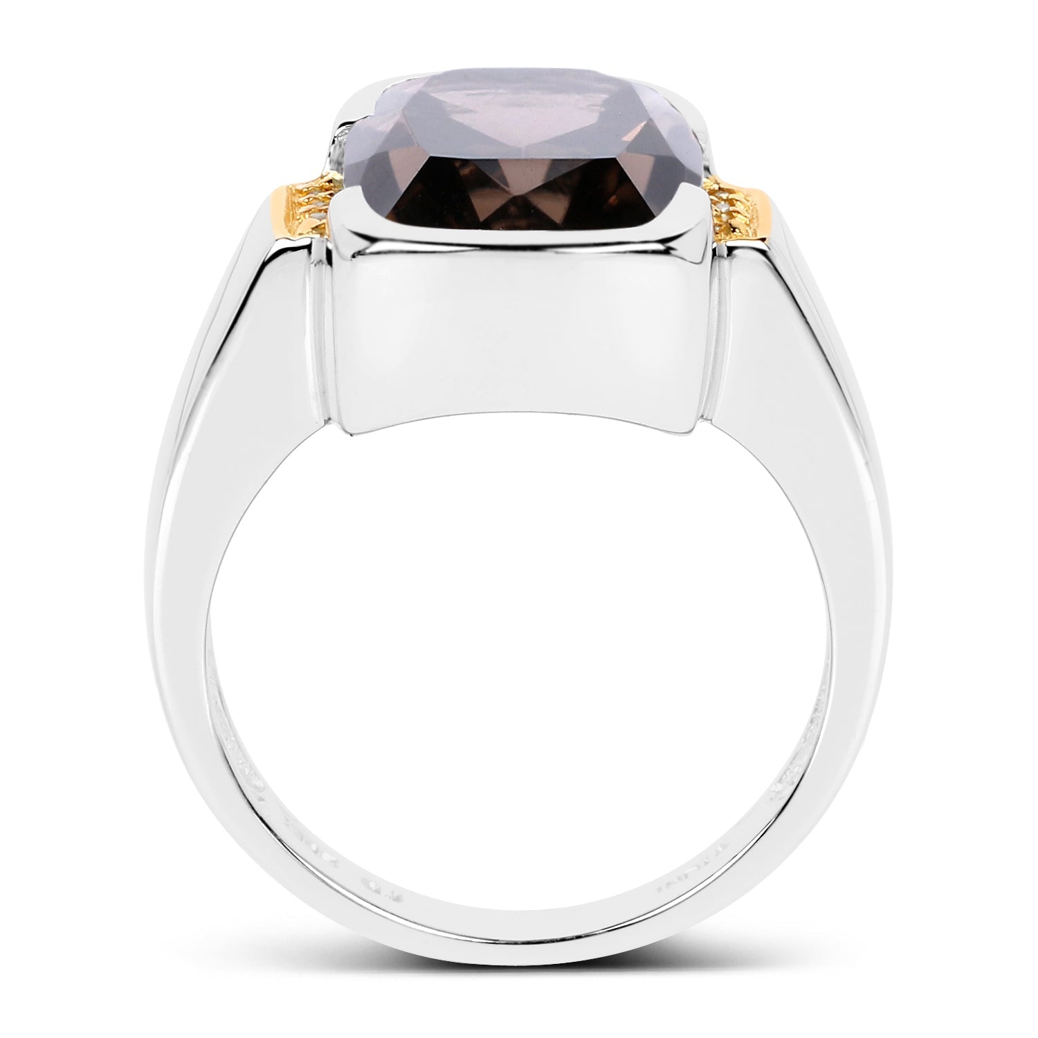 Two Tone Plated 5.51 Carat Genuine Smoky Quartz and White Topaz .925 Sterling Silver Ring Bids.com