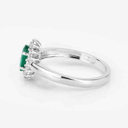 0.86 Carat Genuine Zambian Emerald and White Diamond 14K White Gold Ring Bids.com