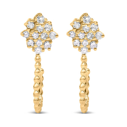 14K Yellow Gold Plated .925 Sterling Silver 1/10 Cttw Diamond Floral Cluster and Beaded Hoop Stud Earrings (H-I Color, I1-I2 Clarity) Bids.com
