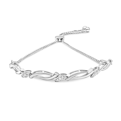 14K Rose Gold Plated .925 Sterling Silver 1/10 Cttw Diamond Alternating Swirl link Bolo Bracelet (I-J Color, I2-I3 Clarity) - 6" to 9" Adjustable Bids.com