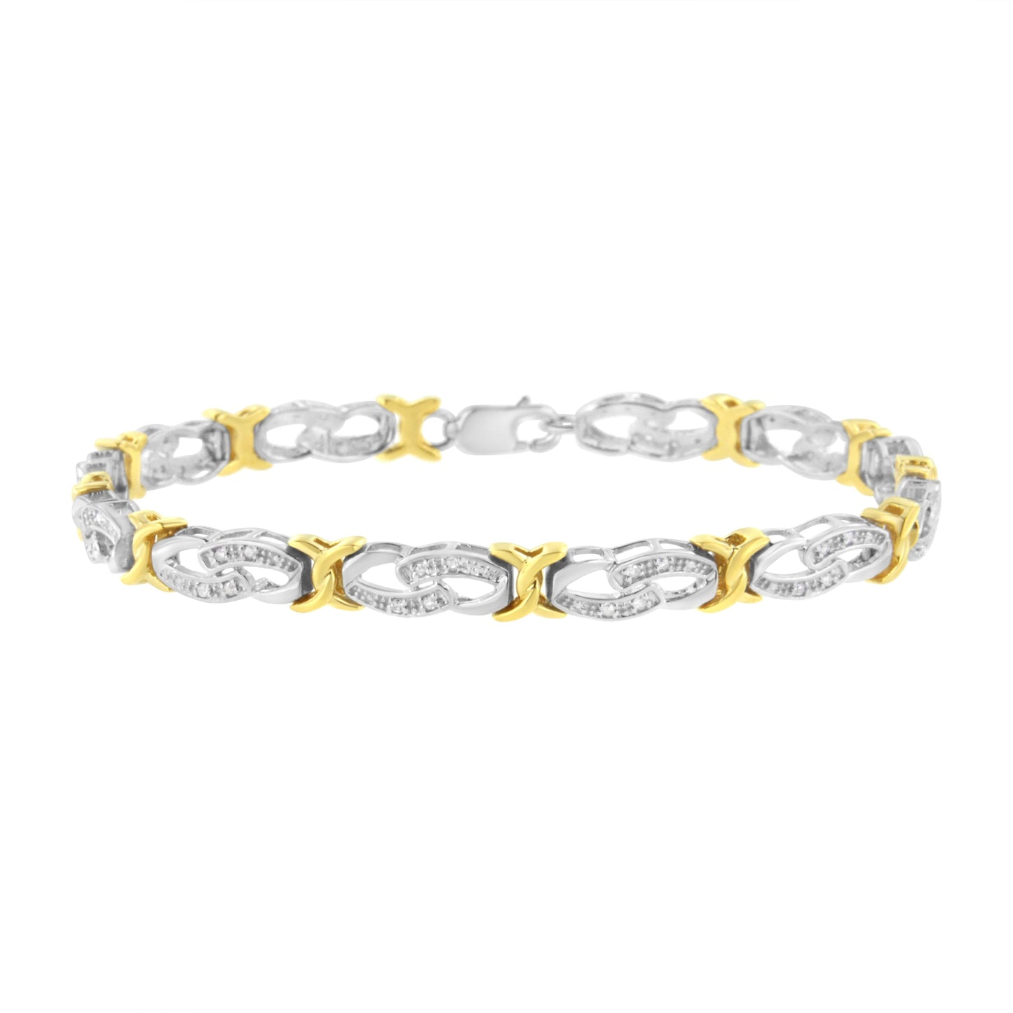 10k Yellow Gold Plated Sterling Silver 1/4 cttw Diamond Infinity and X Link Bracelet (I-J Clarity, I2-I3 Color) - Size 7.25" Bids.com