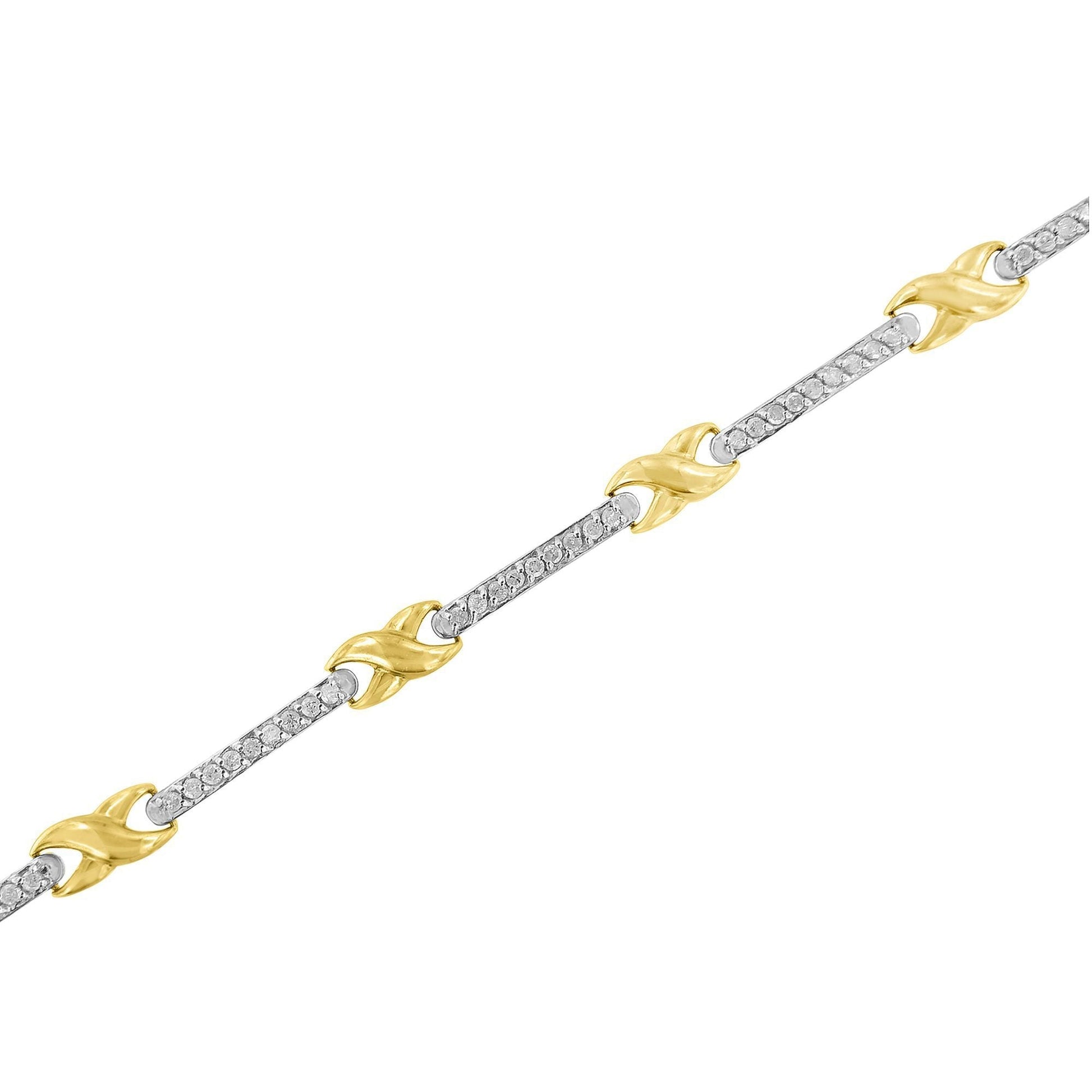 10K Yellow Gold 1.00 Cttw Pave Set Diamond Bar and  X-Link 7" Bracelet (I-J Color, I3 Quality) Bids.com