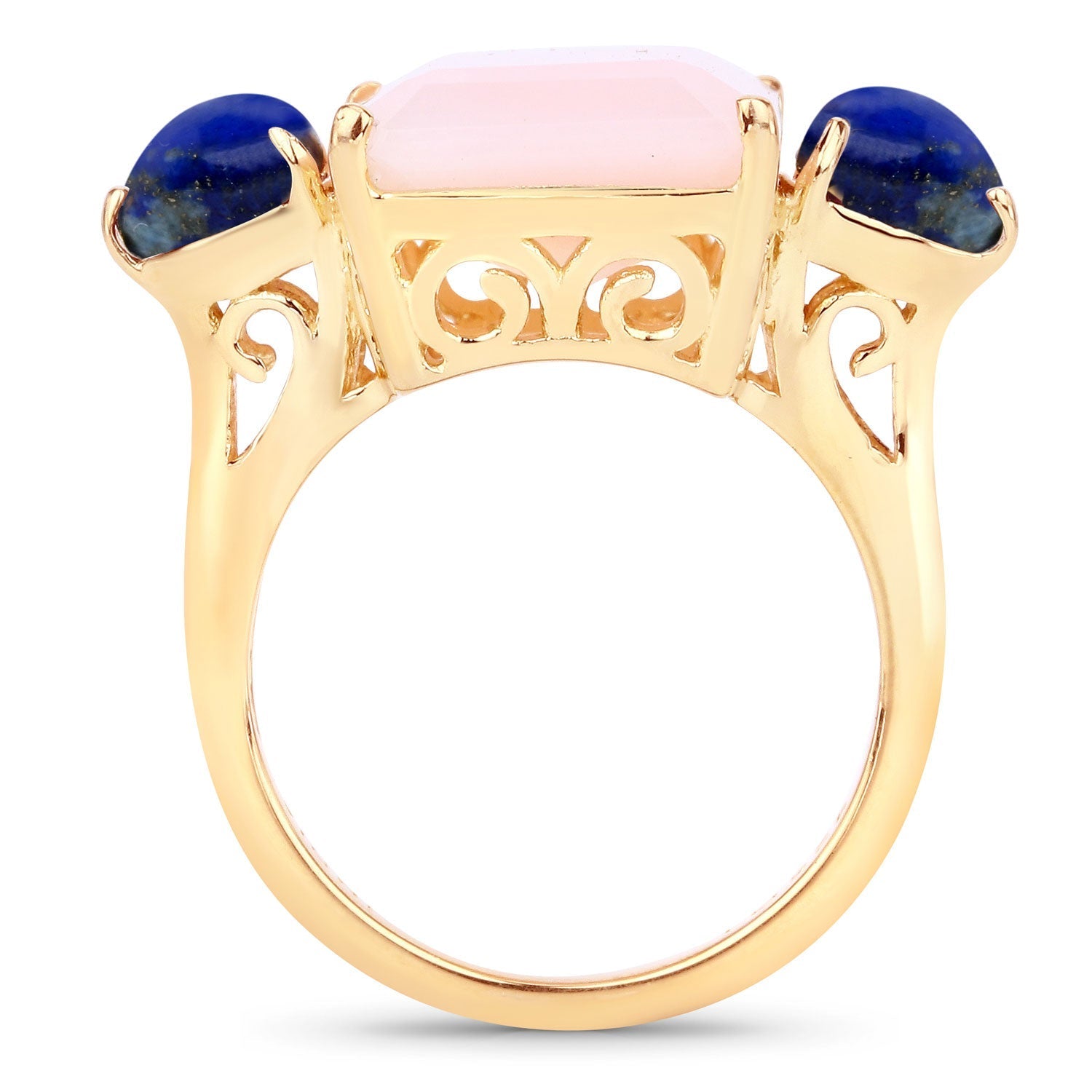 12.18 Carat Genuine Pink Opal and Lapis .925 Sterling Silver Ring Bids.com