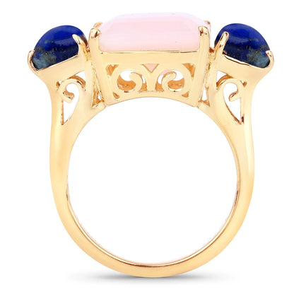 12.18 Carat Genuine Pink Opal and Lapis .925 Sterling Silver Ring Bids.com