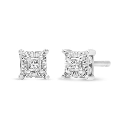 .925 Sterling Silver 1/4 Cttw Miracle Set Princess-Cut Diamond Solitaire Stud Earrings with Hidden Halo (I-J Color, SI2-I1 Clarity) Bids.com