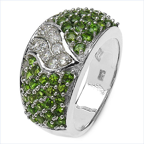 2.44 Carat Genuine Chrome Diopside & White Topaz .925 Sterling Silver Ring Bids.com