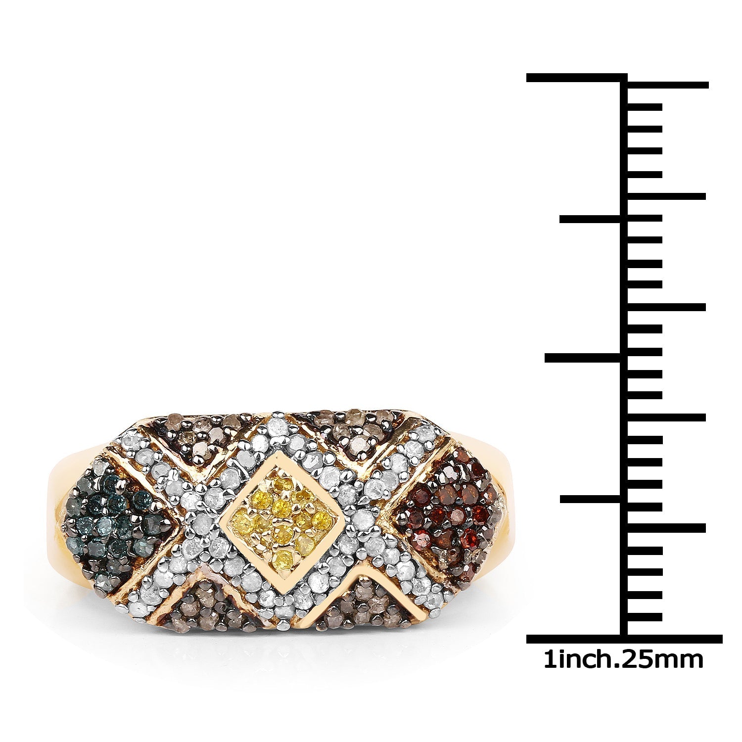 14K Yellow Gold Plated 0.61 Carat Genuine Multi Diamond .925 Sterling Silver Ring Bids.com