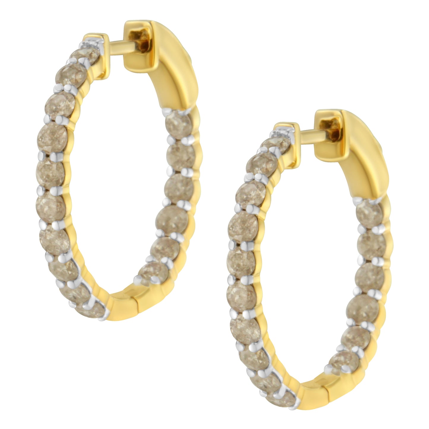10K Yellow Gold Plated Sterling Silver Diamond Hoop Earrings (2 cttw, K-L Color, I2-I3 Clarity) Bids.com