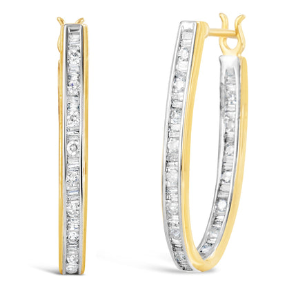 10K Yellow Gold 1.00 Cttw Round and Baguette-Cut Diamond U-Hoop Earrings (H-I Color, SI2-I1 Clarity) Bids.com