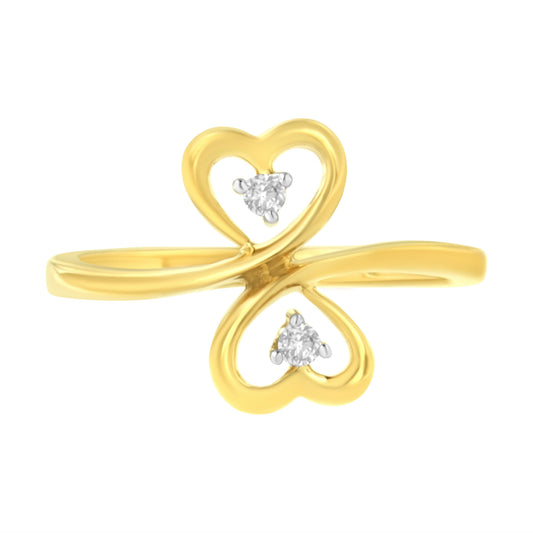 14KT Yellow Gold 1/20 ctw. Dual Heart Diamond Ring (K-L, I1-I2) - Size 7 Bids.com