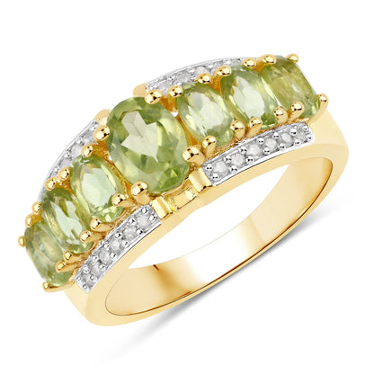 2.34 Carat Genuine Peridot and White Diamond .925 Sterling Silver Ring Bids.com