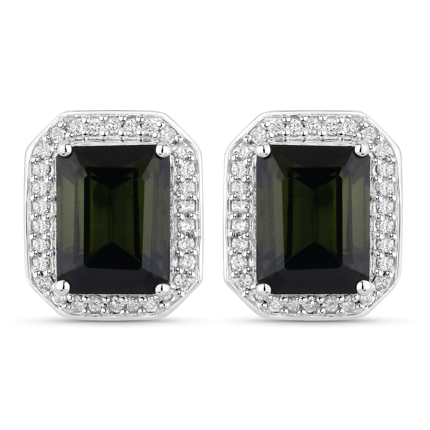 3.57 Carat Genuine Green Tourmaline and White Diamond 14K White Gold Earrings Bids.com