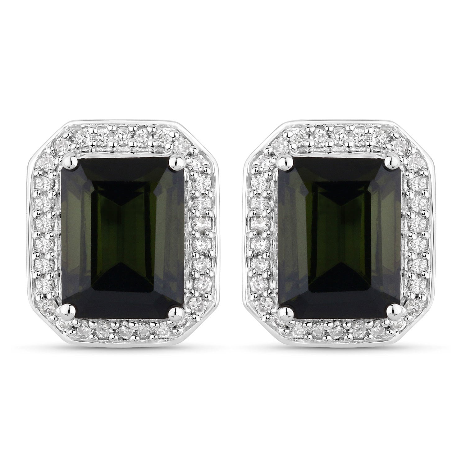 3.57 Carat Genuine Green Tourmaline and White Diamond 14K White Gold Earrings Bids.com