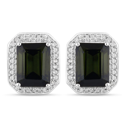 3.57 Carat Genuine Green Tourmaline and White Diamond 14K White Gold Earrings Bids.com