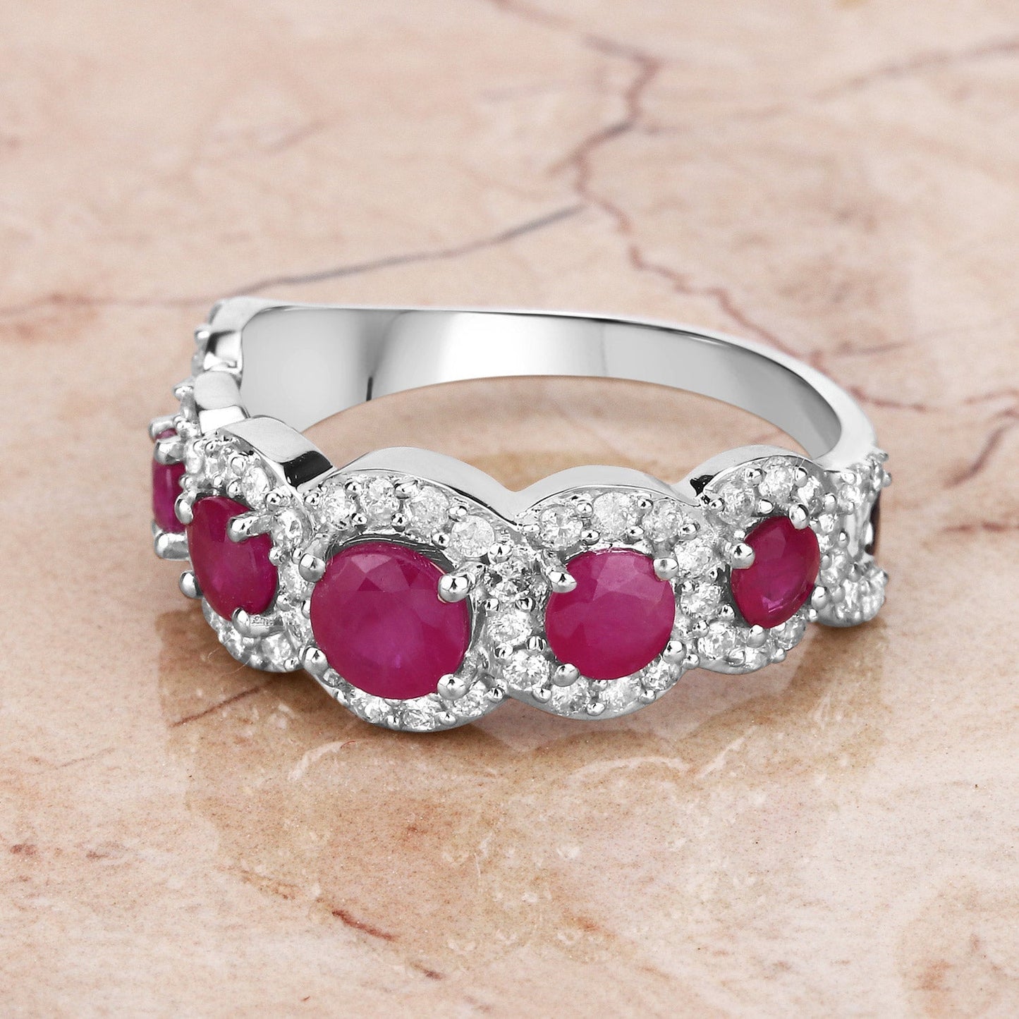 1.99 Carat Genuine Ruby and White Diamond 14K White Gold Ring Bids.com