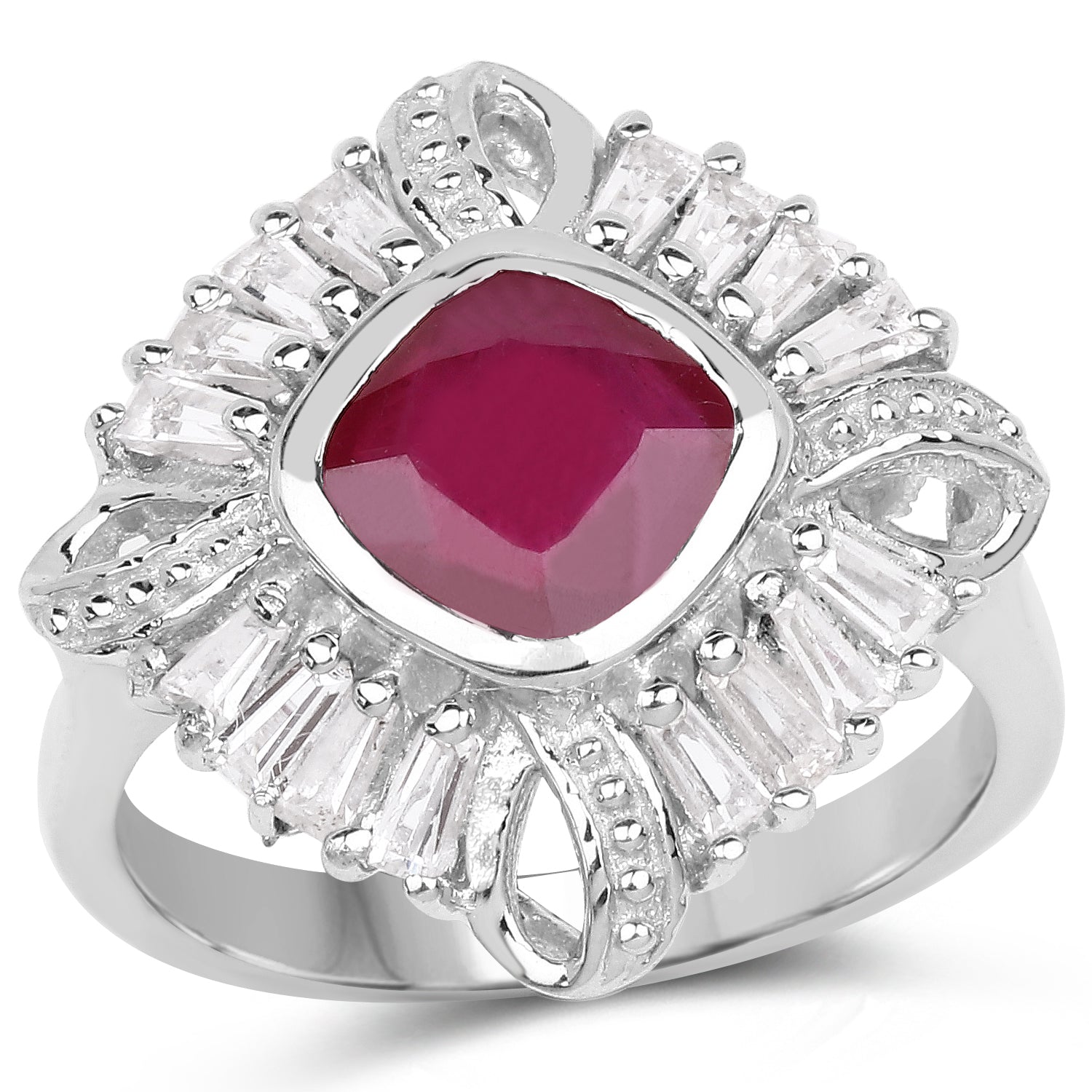 2.66 Carat Glass Filled Ruby and White Topaz .925 Sterling Silver Ring Bids.com