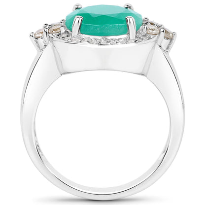 3.51 Carat Genuine Emerald, Champagne Diamond and White Diamond .925 Sterling Silver Ring Bids.com