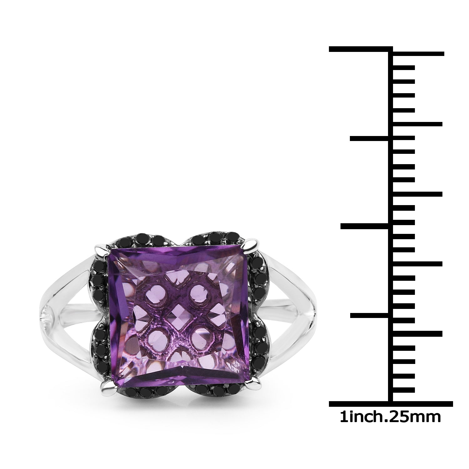 4.58 Carat Genuine Amethyst & Black Diamond .925 Sterling Silver Ring Bids.com