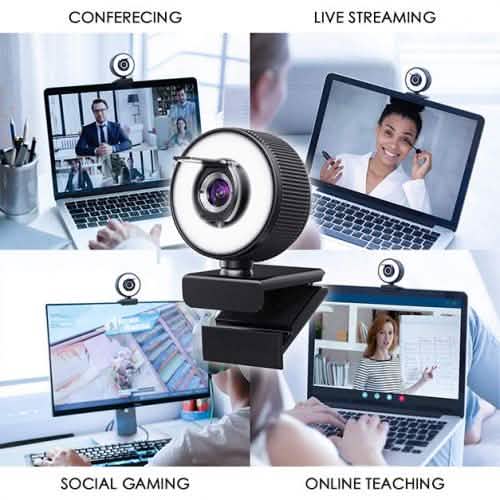 2K HD Webcam with Built-In 18 LED Adjustable Ring Light and Microphone DailySale