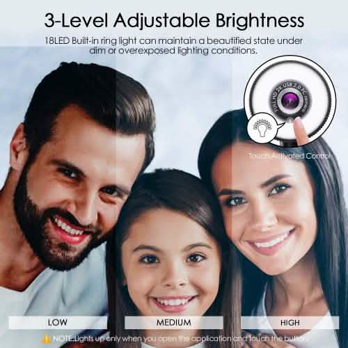 2K HD Webcam with Built-In 18 LED Adjustable Ring Light and Microphone DailySale