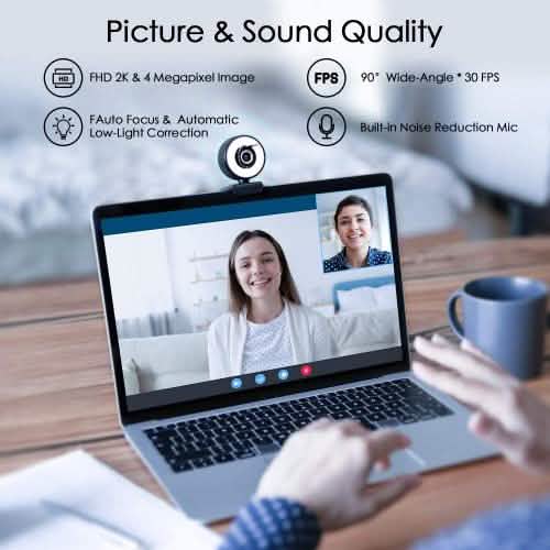 2K HD Webcam with Built-In 18 LED Adjustable Ring Light and Microphone DailySale