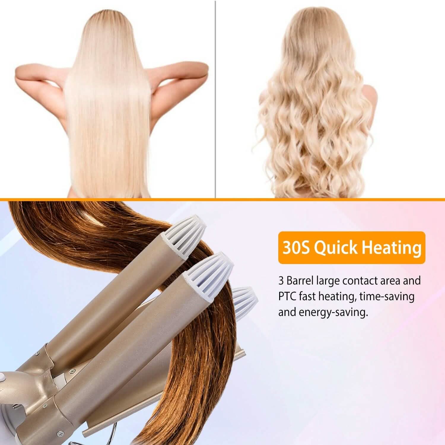 3-Barrel Curling Iron Wand Electric Hair Curler 1" Triple Hair Waver DailySale