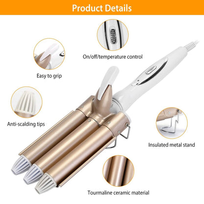 3-Barrel Curling Iron Wand Electric Hair Curler 1" Triple Hair Waver DailySale