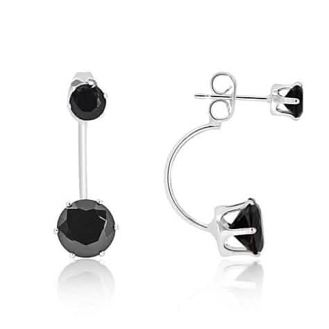 3 Carat Elegant Sterling Silver Black Round Elements Hanging Stud Earrings DailySale