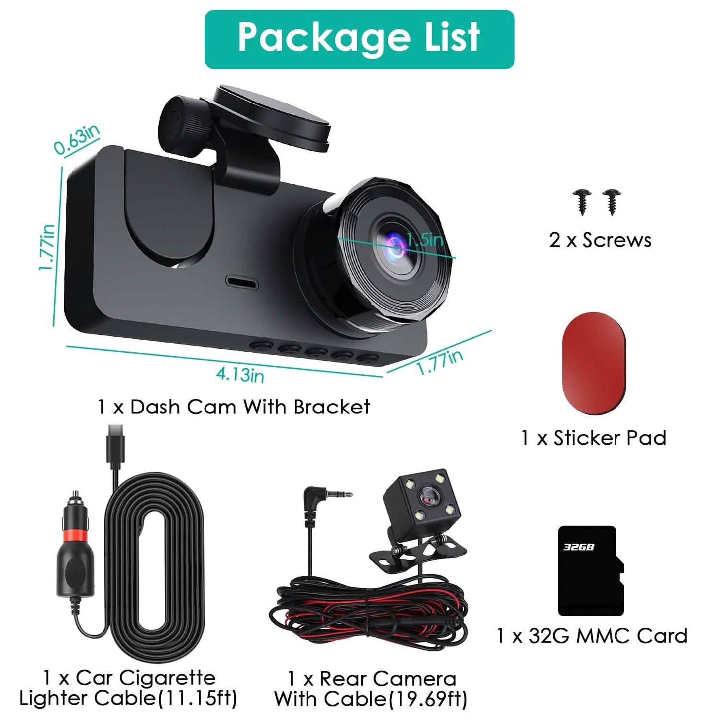 3 Channel Dash Cam Front Inside Rear Vehicle Driving Recorder Car DVR DailySale