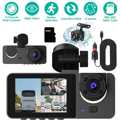 3 Channel Dash Cam Front Inside Rear Vehicle Driving Recorder Car DVR DailySale