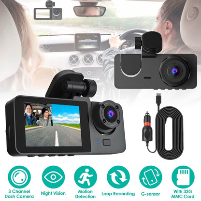 3 Channel Dash Cam Front Inside Rear Vehicle Driving Recorder Car DVR DailySale