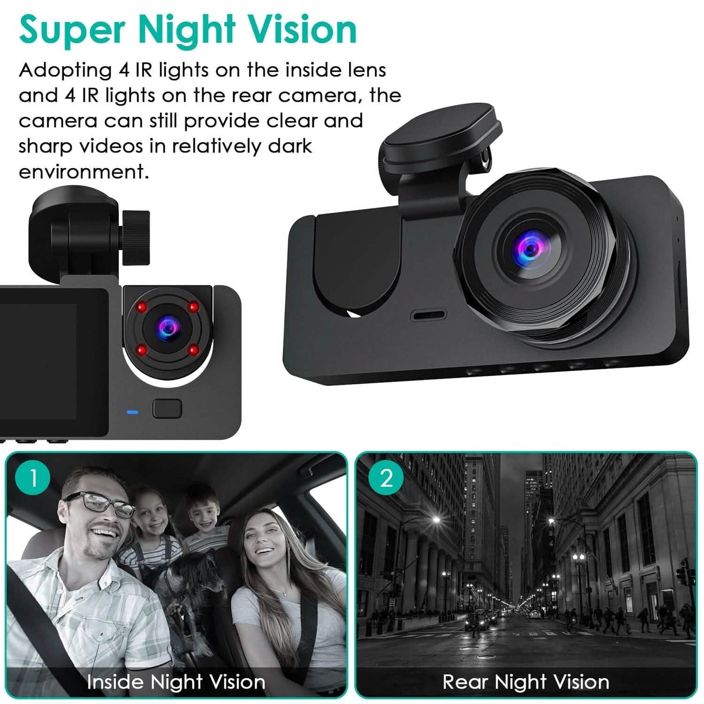 3 Channel Dash Cam Front Inside Rear Vehicle Driving Recorder Car DVR DailySale