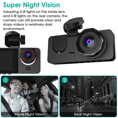 3 Channel Dash Cam Front Inside Rear Vehicle Driving Recorder Car DVR DailySale