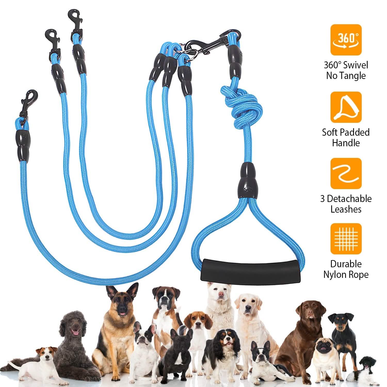 3 Dog Leash Traction Rope Walking Training Lead with Padded Handle DailySale