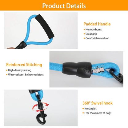 3 Dog Leash Traction Rope Walking Training Lead with Padded Handle DailySale