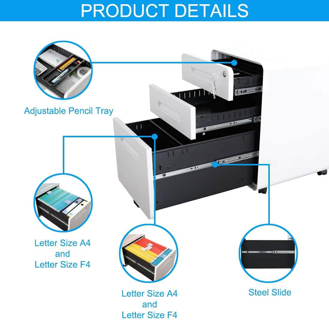 3 Drawer Rolling File Cabinet DailySale