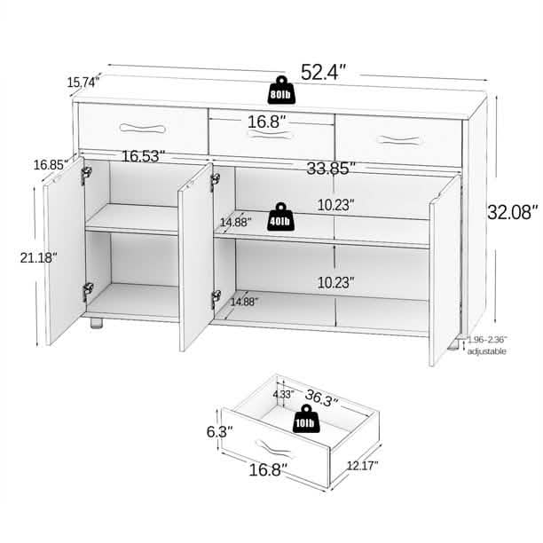 3 Drawer Sideboard Buffet Storage Cabinet DailySale