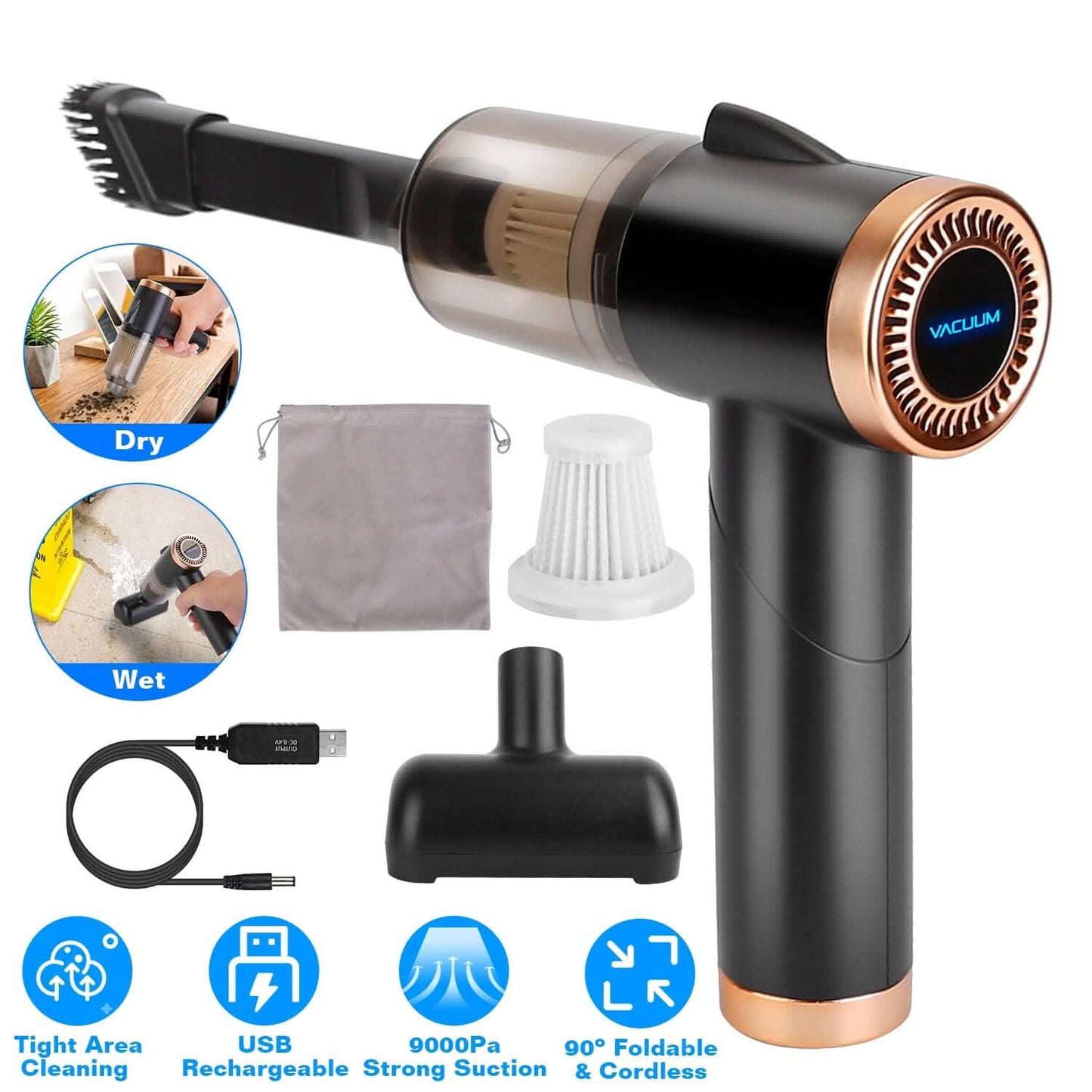 3-in-1 120W Portable Reachable Vacuum with Brush Nozzle DailySale