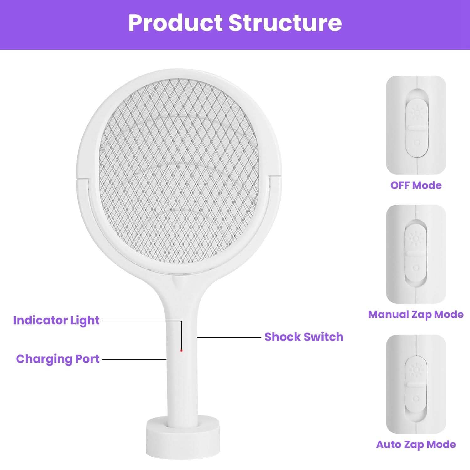 3-in-1 90º Rotating Electric Bug Zapper Racket DailySale
