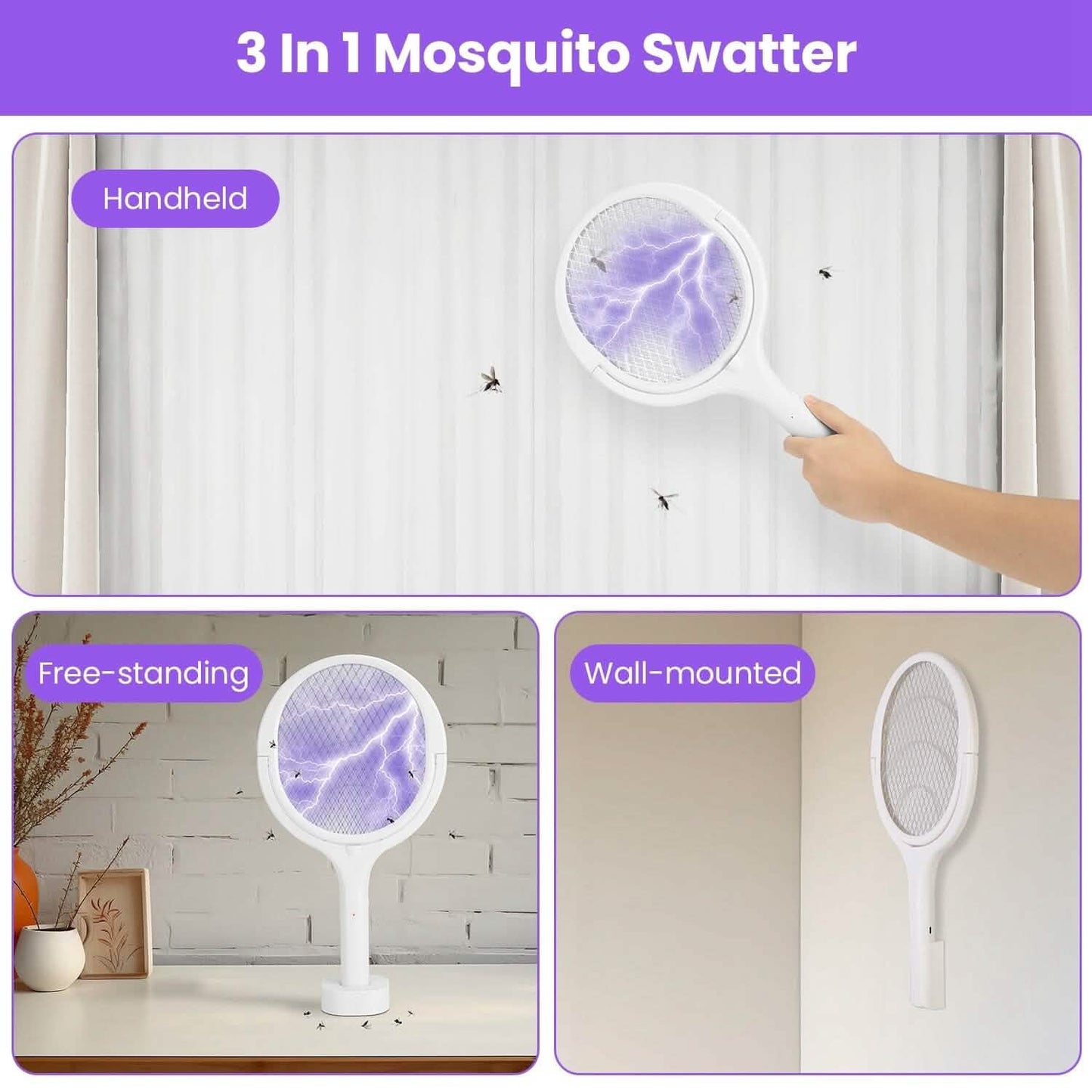 3-in-1 90º Rotating Electric Bug Zapper Racket DailySale